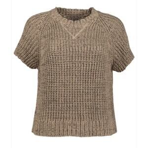 Bishop + Young Chunky Knit Short Sleeve Sweater Women Size XS Brown Boxy Cropped